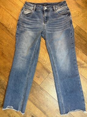 Flamingals Women’s High Rise Raw Hem Jeans Large